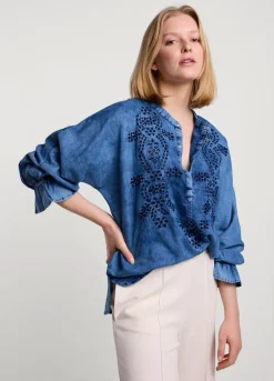 Summum Woman Blouse Met Broderie Anglaise|Vrouwen Blouses