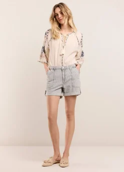 Summum Woman Denim Streepjesshort|Vrouwen Shorts
