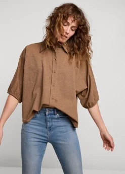 Summum Woman Glimmende Overhemdblouse|Vrouwen Blouses