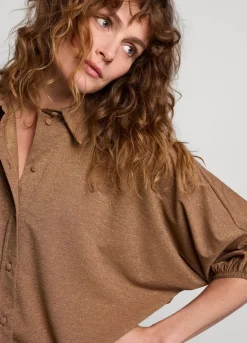 Summum Woman Glimmende Overhemdblouse|Vrouwen Blouses