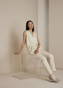 Summum Woman Satijnen Top Met Kant|Vrouwen Tops & T-Shirts