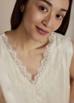 Summum Woman Satijnen Top Met Kant|Vrouwen Tops & T-Shirts