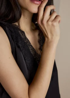 Summum Woman Satijnen Top Met Kant|Vrouwen Tops & T-Shirts