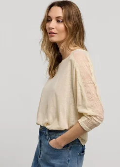 Summum Woman Top Met Kanten Mouw|Vrouwen Tops & T-Shirts