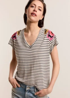 Summum Woman T-Shirt Met Bloemenborduursel|Vrouwen Tops & T-Shirts