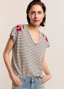 Summum Woman T-Shirt Met Bloemenborduursel|Vrouwen Tops & T-Shirts
