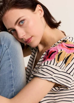 Summum Woman T-Shirt Met Bloemenborduursel|Vrouwen Tops & T-Shirts